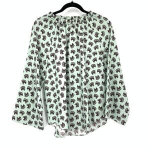 Ann Taylor Flared Sleeve Horse Print Top Womens Size Medium Light Blue Maroon